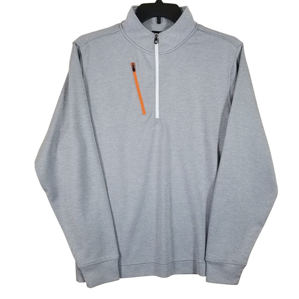 FootJoy‎ Mens Gray Heather Quarter Zip Golf Pullover Orange Accent Size L